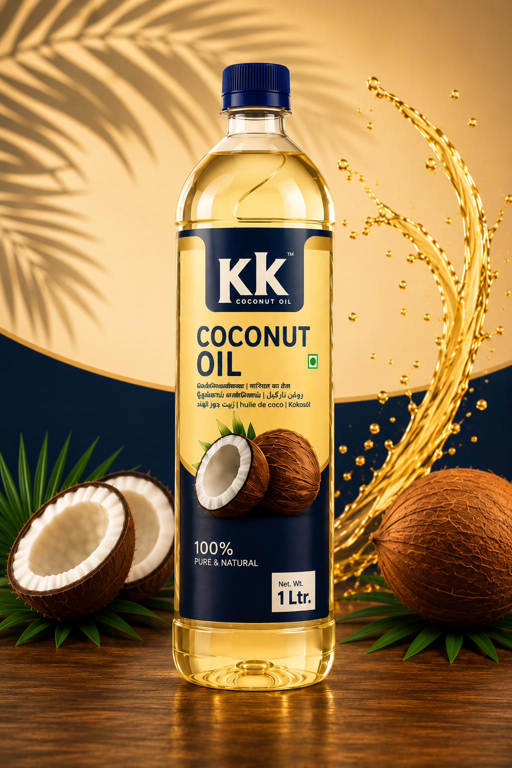 KK Pure Kerala Coconut Oil - 1 Litre Convenience Bottle