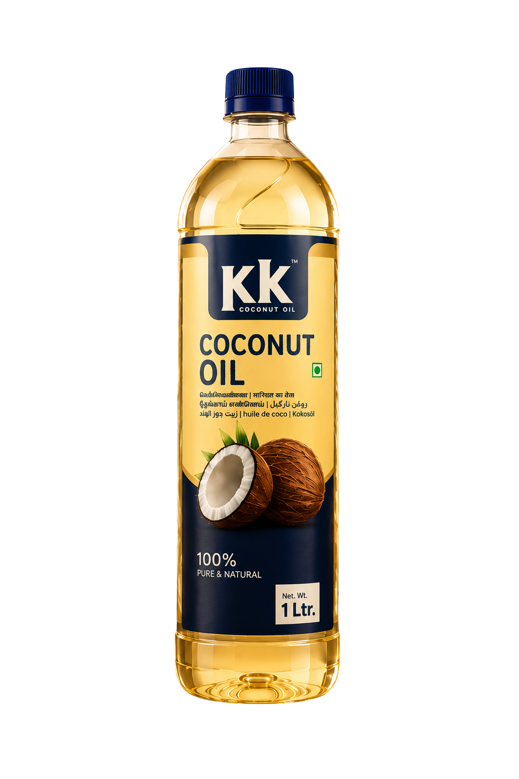 KK Pure Kerala Coconut Oil - 1 Litre Convenience Bottle